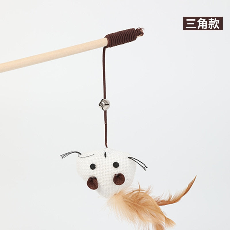 Stick Feather Rod Mouse Toy