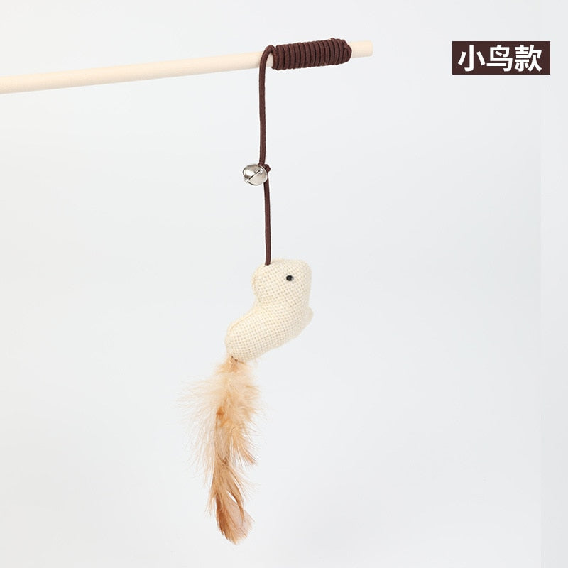 Stick Feather Rod Mouse Toy