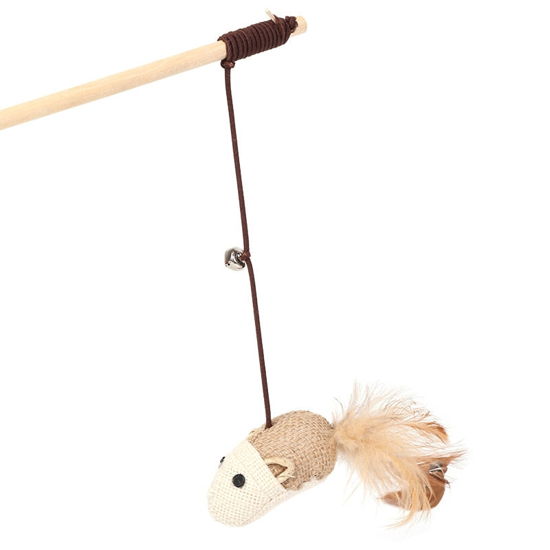 Stick Feather Rod Mouse Toy